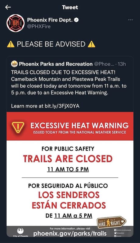 Camelback Mountain Sunset Hike:
Heat Advisory Warning