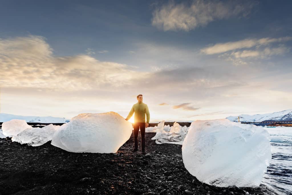diamond beach, one of Iceland's black sand beaches, in January