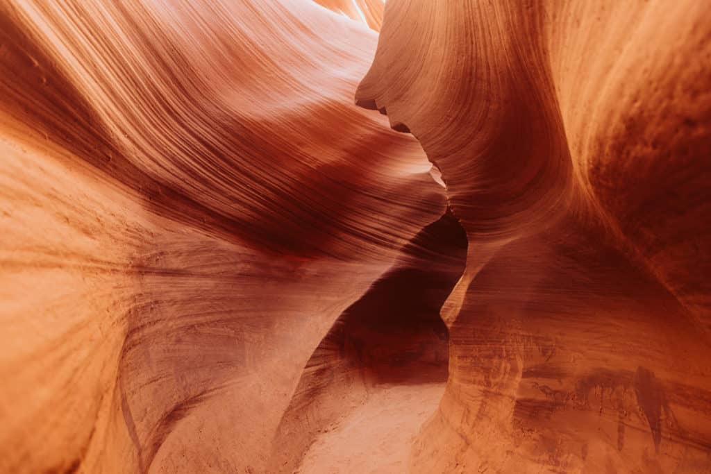 Inside Lower Antelope Canyon on a sunny day