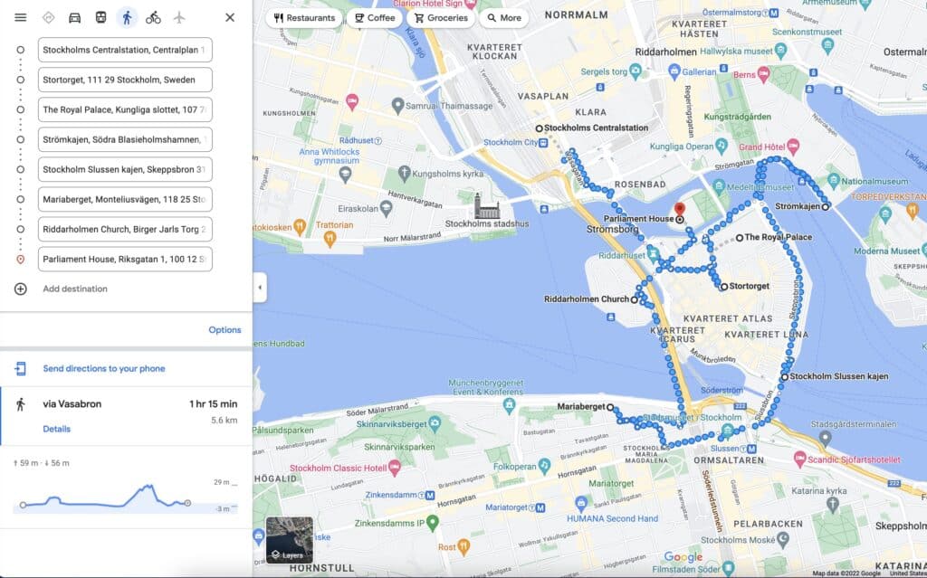 walking tour of Stockholm map