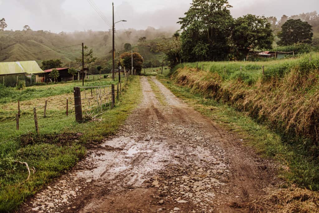A muddy dirt road outside San Jose Costa Rica