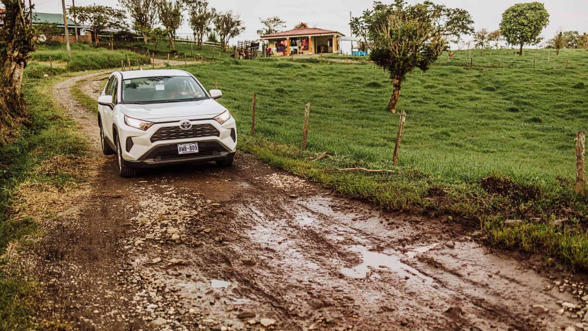 Rental car on the muddy roads in Costa Rica