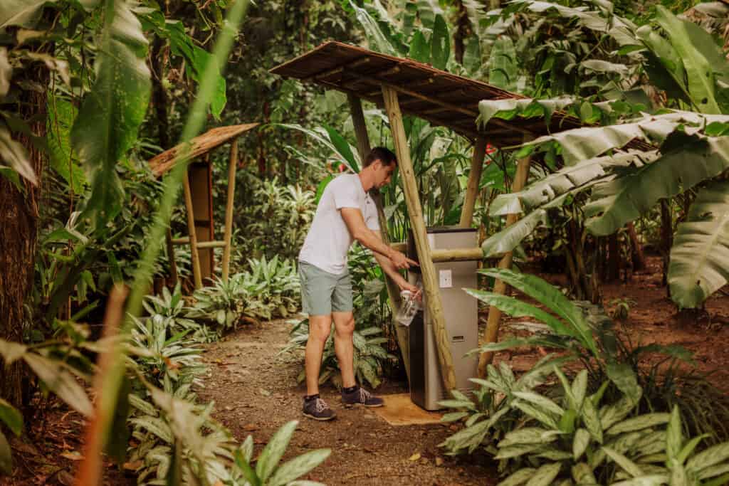 Getting water at Shawandha Ecolodge, a hotel in Puerto Viejo