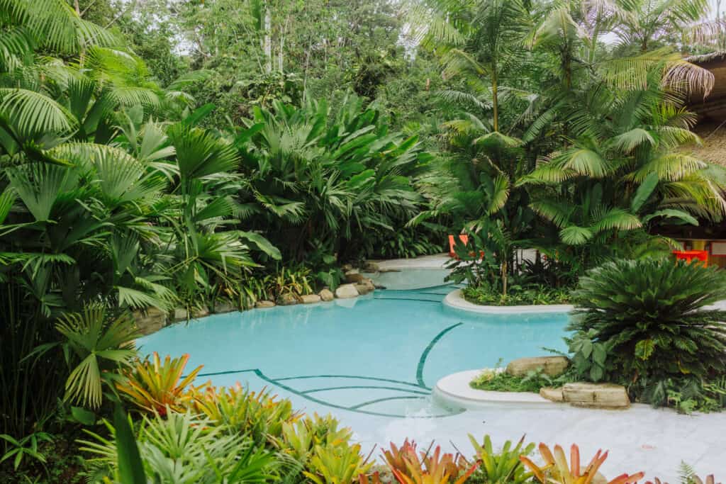 The pool at Aguas Claras, an eco hotel in Puerto Viejo Costa Rica