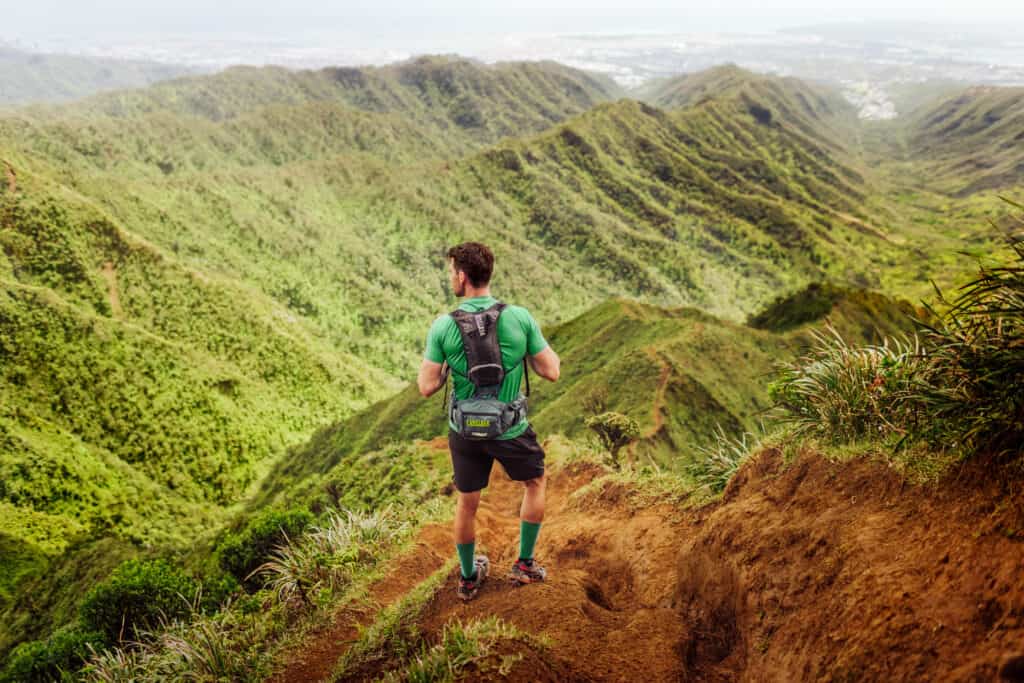 Jared Dillingham hiking the Stairway to Heaven in Hawaii
