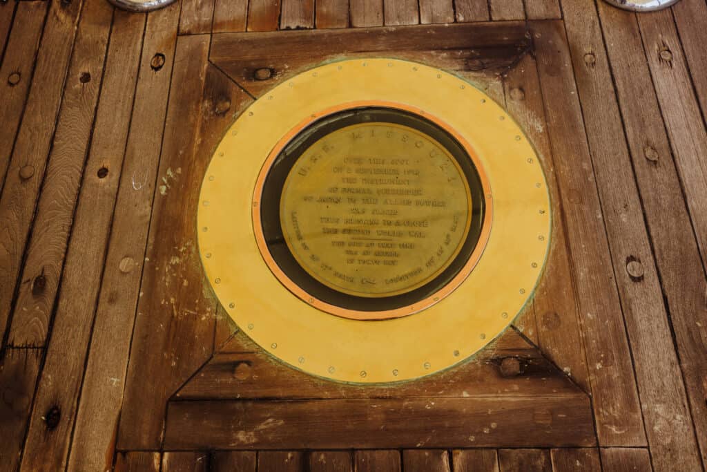 world war 2 surrender site on the uss Missouri at Pearl Harbor