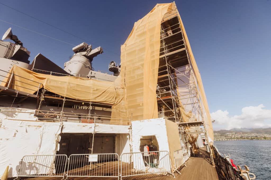 repair work on the uss Missouri at Pearl Harbor