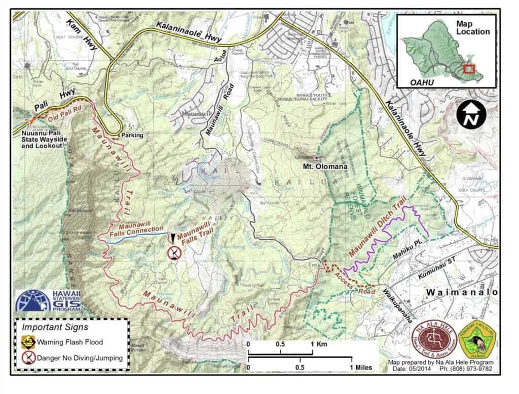 maunawili falls map
