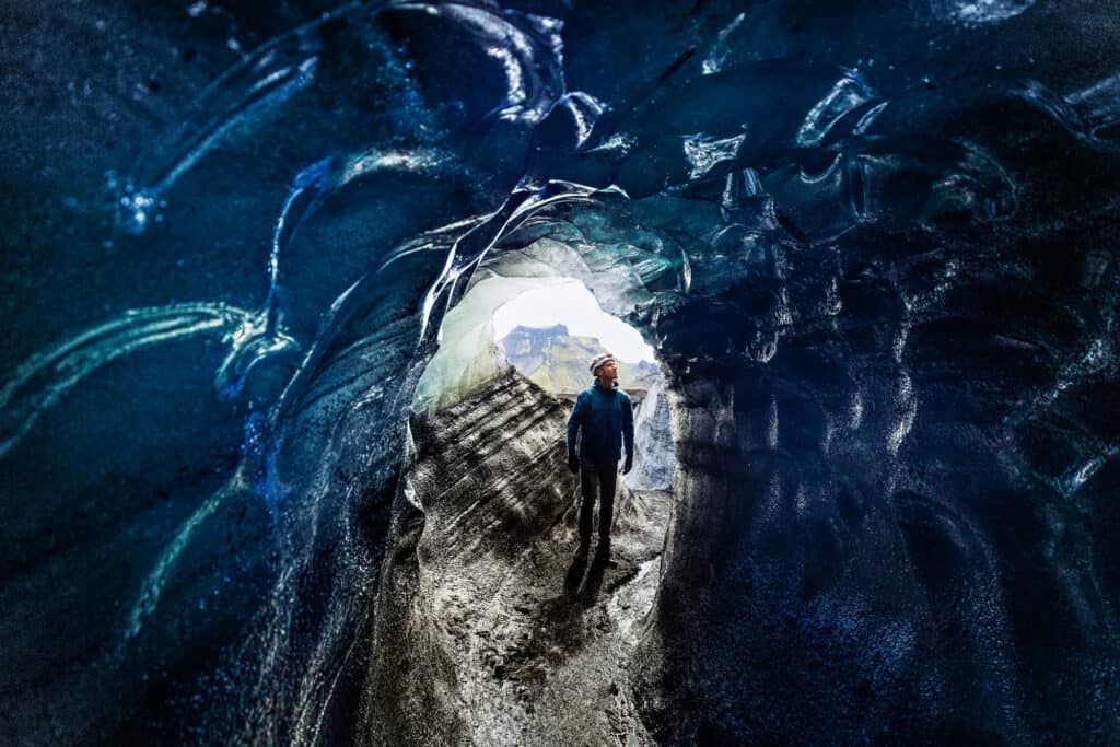 Jared Dillingham in an ice cave in Iceland