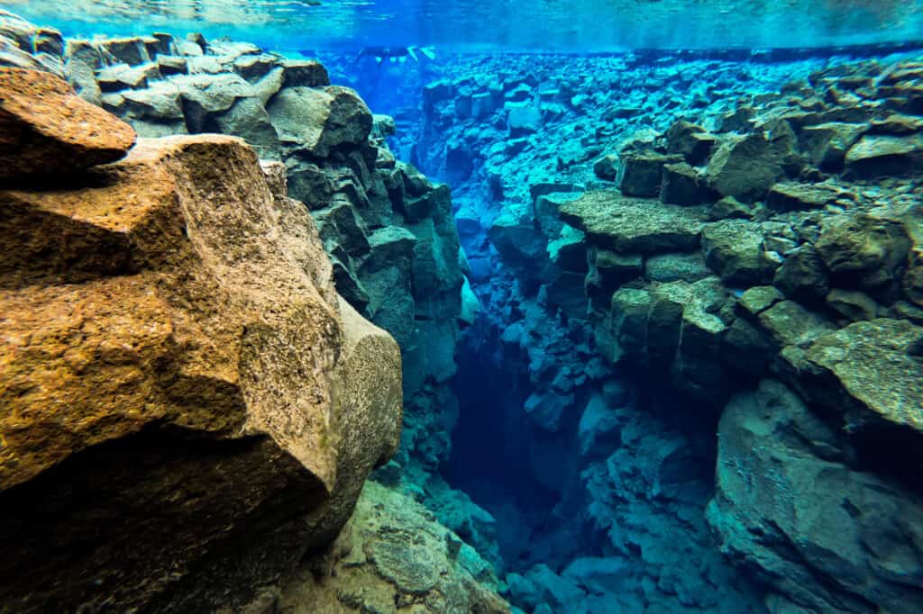 diving between tectonic plates at silfra iceland