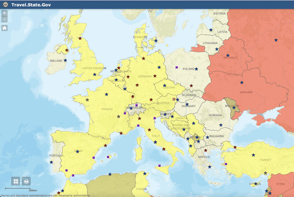 state department travel advisory for europe