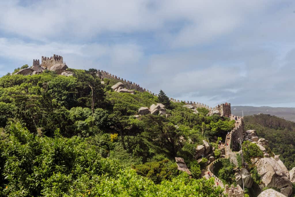 The Moorish Castle walls on a day trip from Lisbon to Sintra Portugal