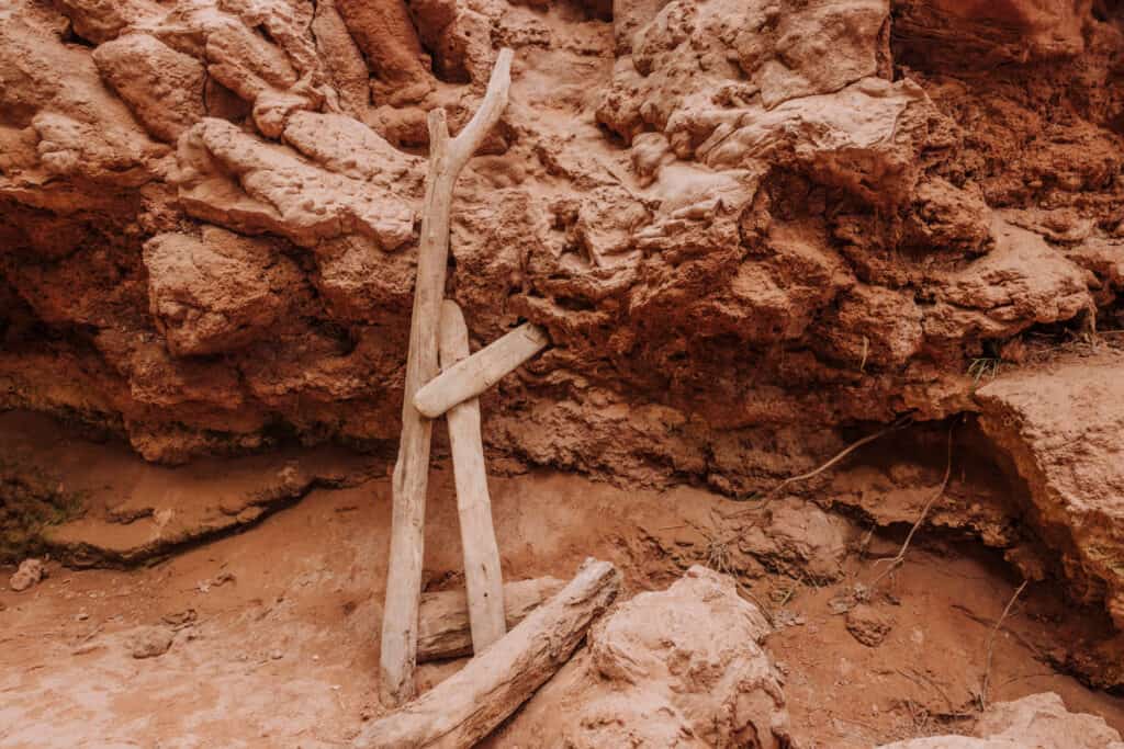 wooden ladder along Havasu Creek at beaver falls