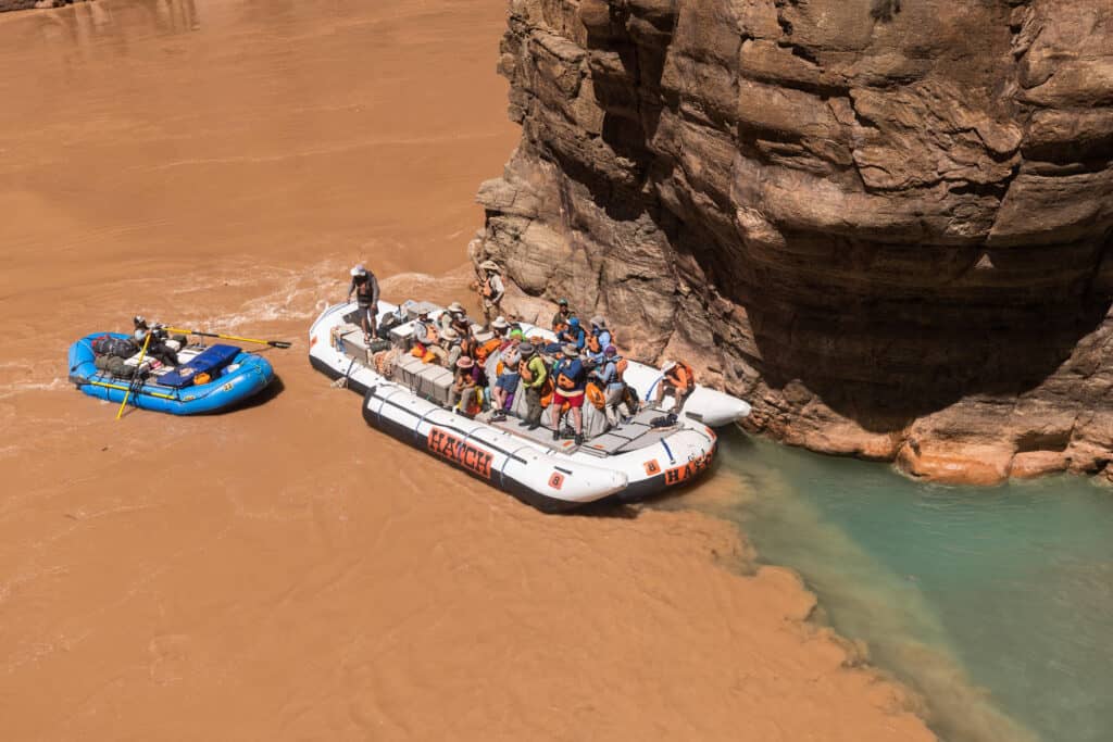 Colorado River rafters at the confluence with Havasu Creek