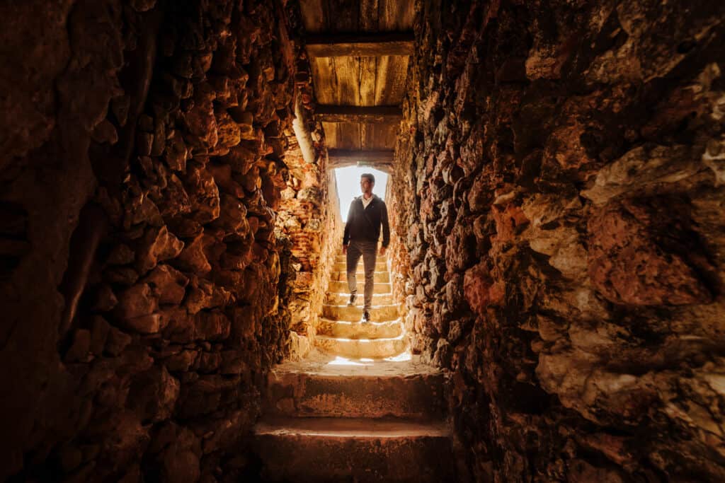 Jared Dillingham inside the fort at Nazare, Portugal