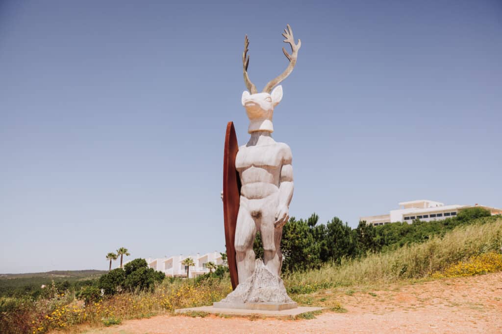 Veado Statue near the beach in Nazare Portugal