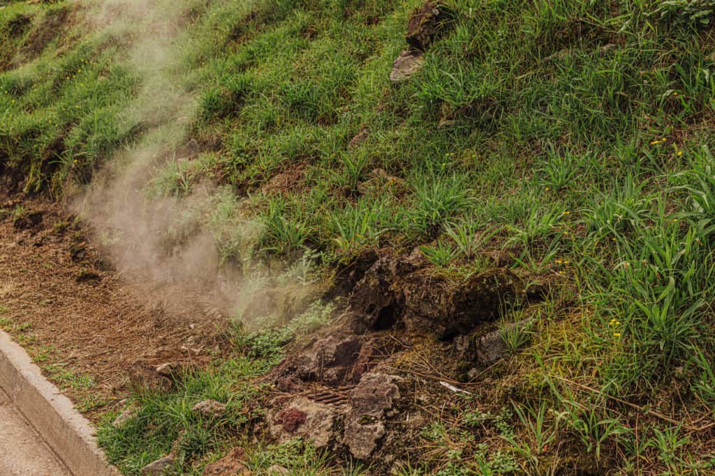 Azores hot springs: steam in the mountains