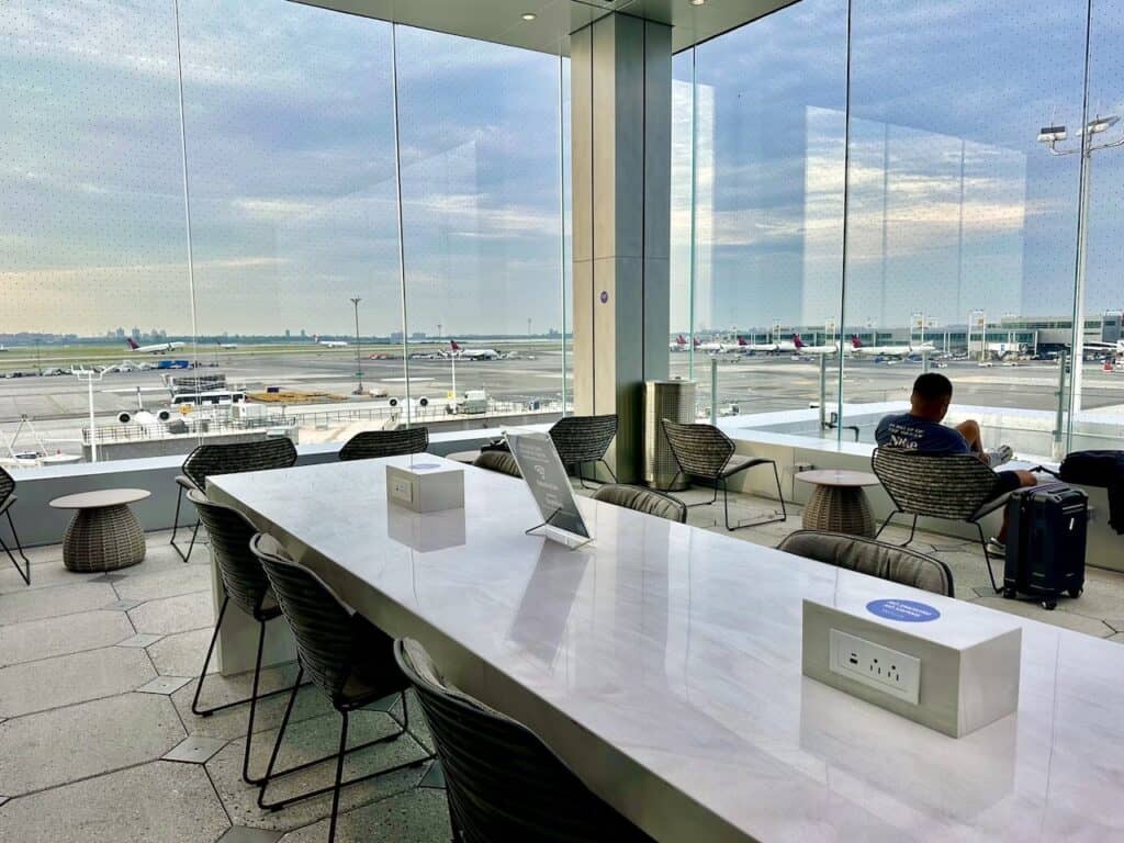The Delta Sky Deck patio inside the new Terminal 4 lounge