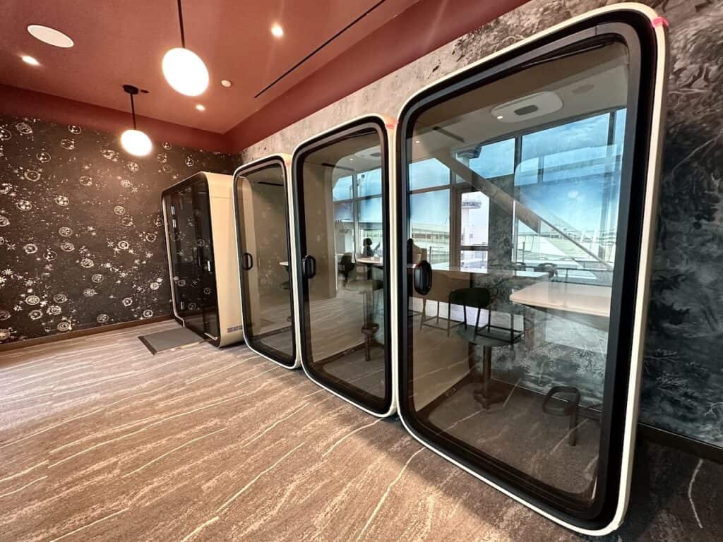 Privacy booths in the Delta Lounge