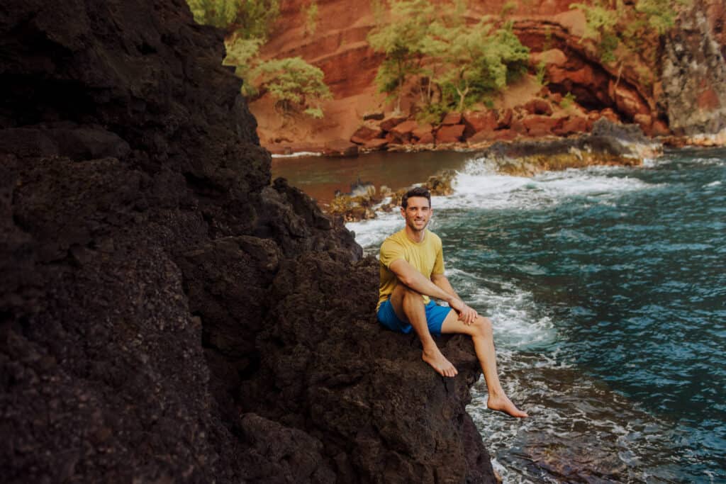 Jared Dillingham at the red sand beach on Maui