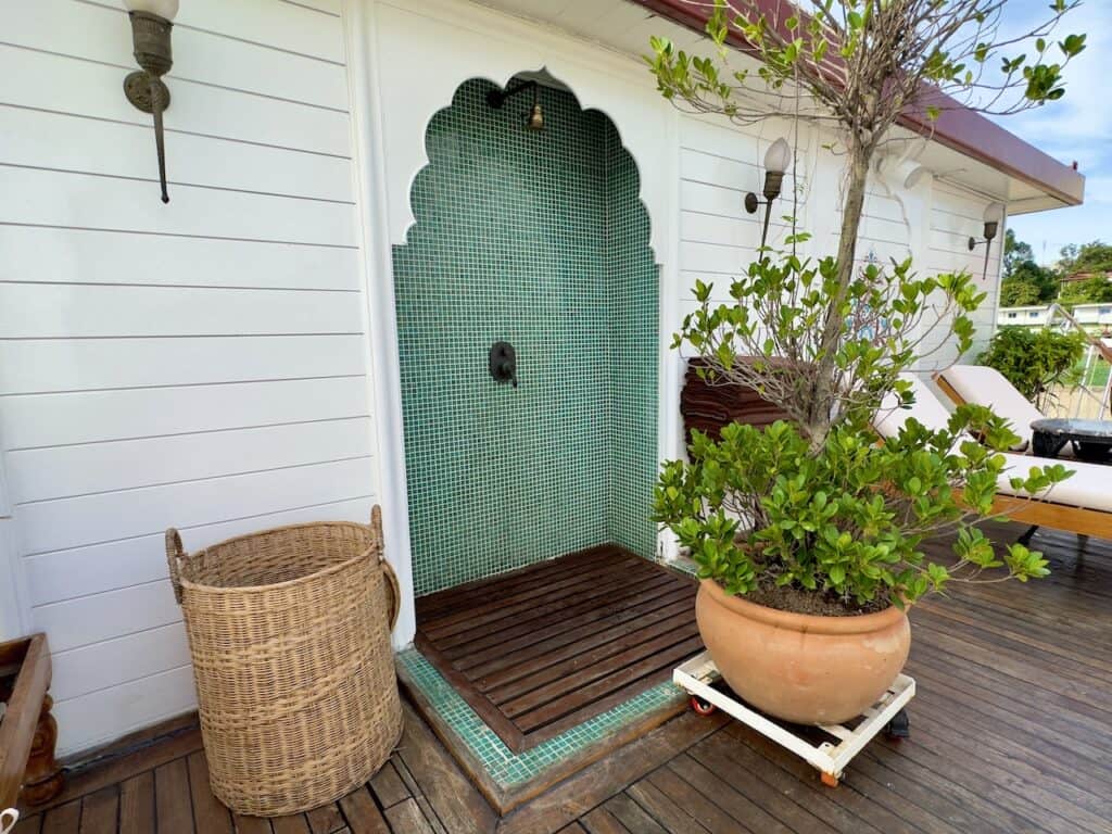 Outdoor shower on the Jahan river boat