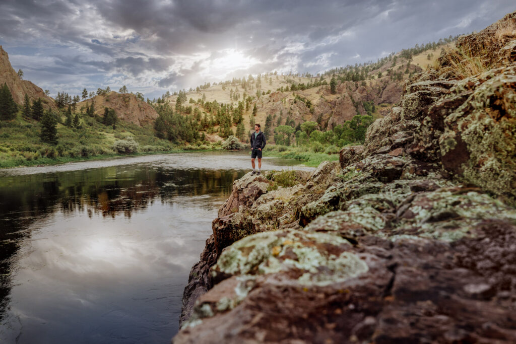 Jared Dillingham hiking by Hardy Creek, south of Great Falls, Montana