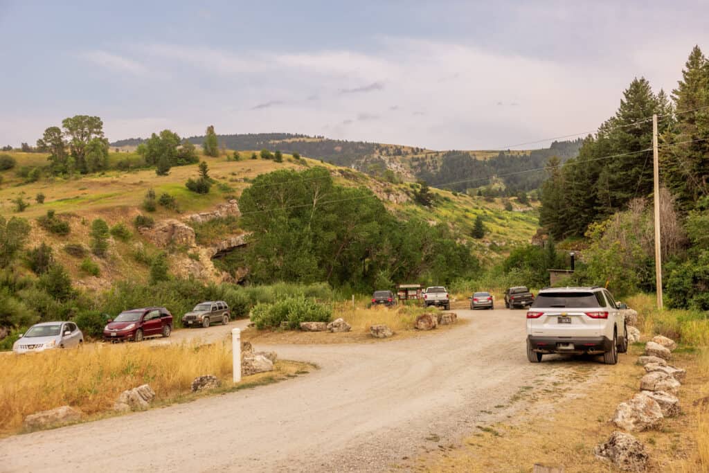 Parking at Sluice Boxes State Park in Montana