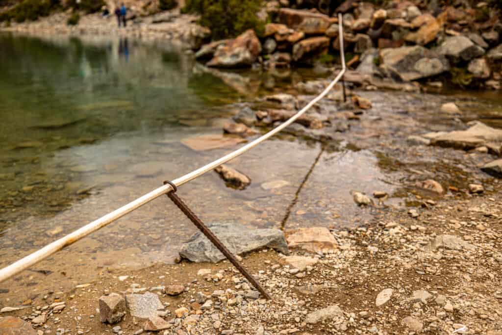 Ropes indicating no swimming at Humantay Lake