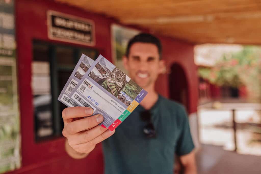Jared Dillingham with the tourist pass for entry at Moray Peru