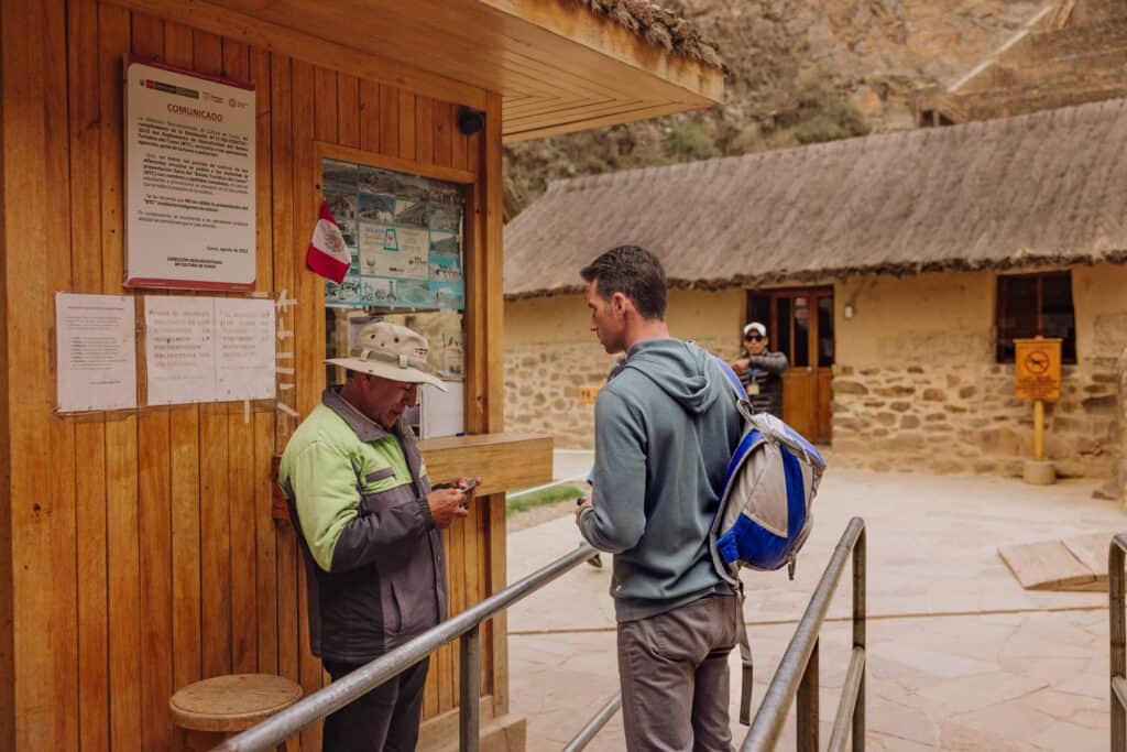 Buying a tourist pass at Ollantaytambo