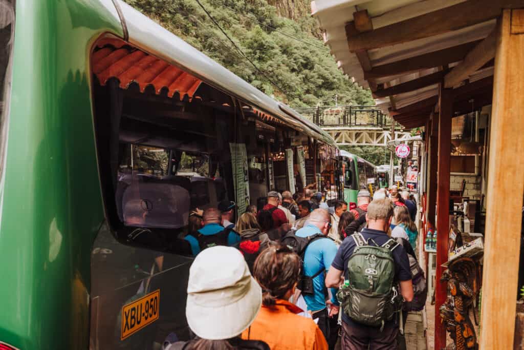 Lining up for the bus to Machu Picchu in Aguas Calientes
