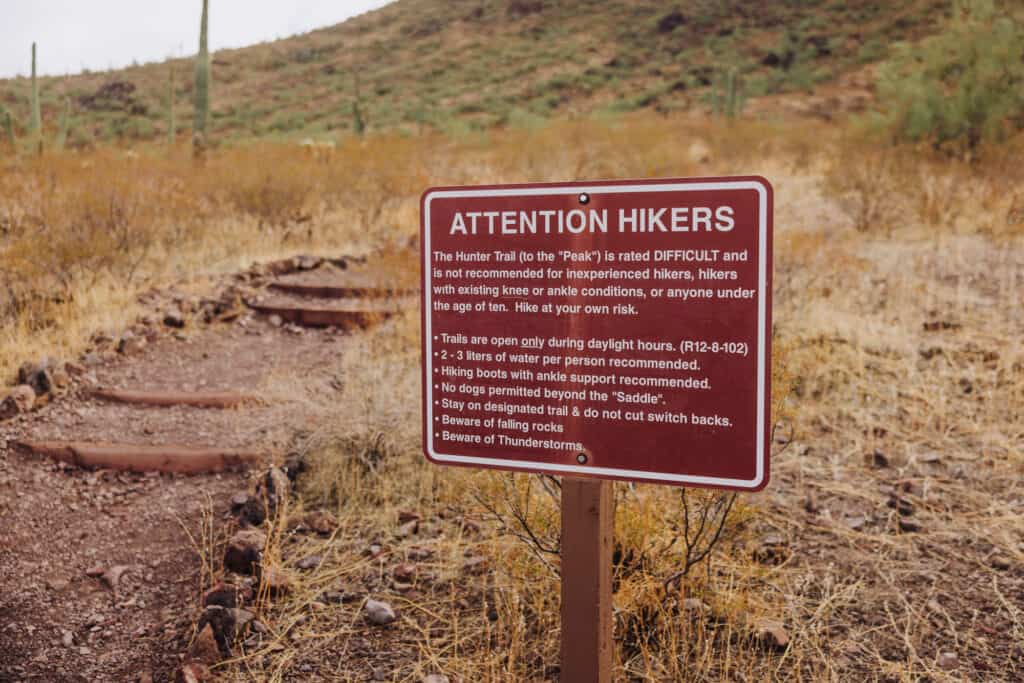 Warning to hikers at Picacho Peak