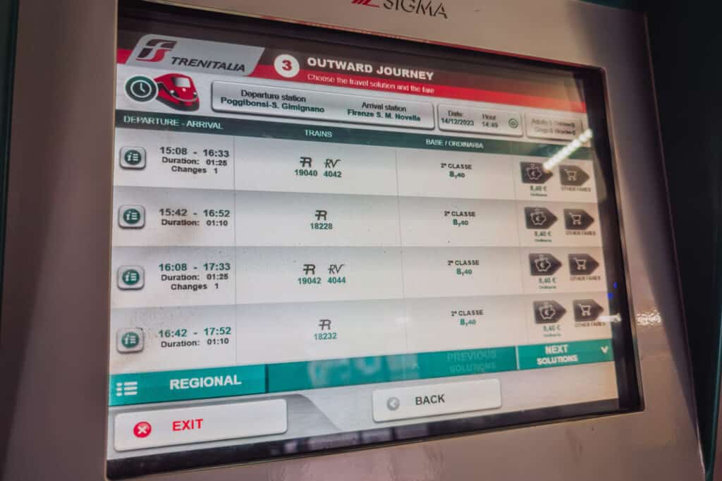 Train from Florence to San Gimignano