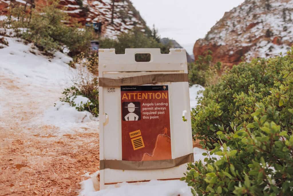 Permit for Angel's Landing in winter