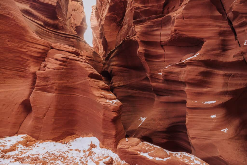 Antelope Canyon in Winter with snow