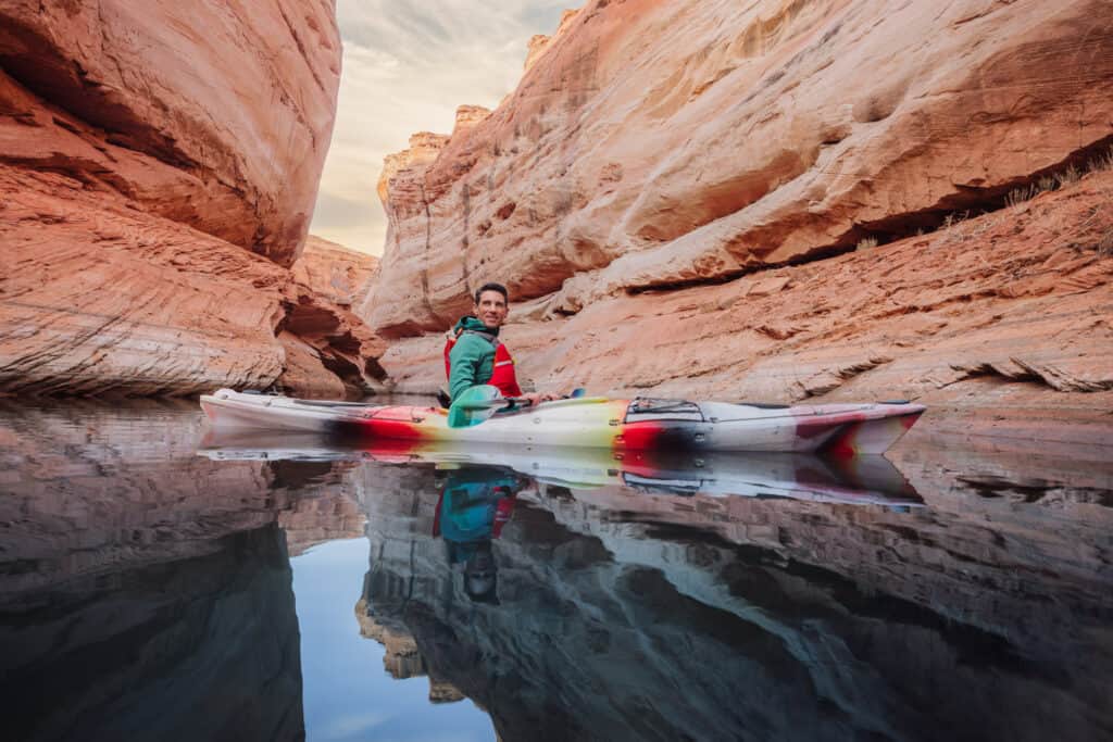 Jared Dillingham kayaking to Antelope Canyon in Page, AZ