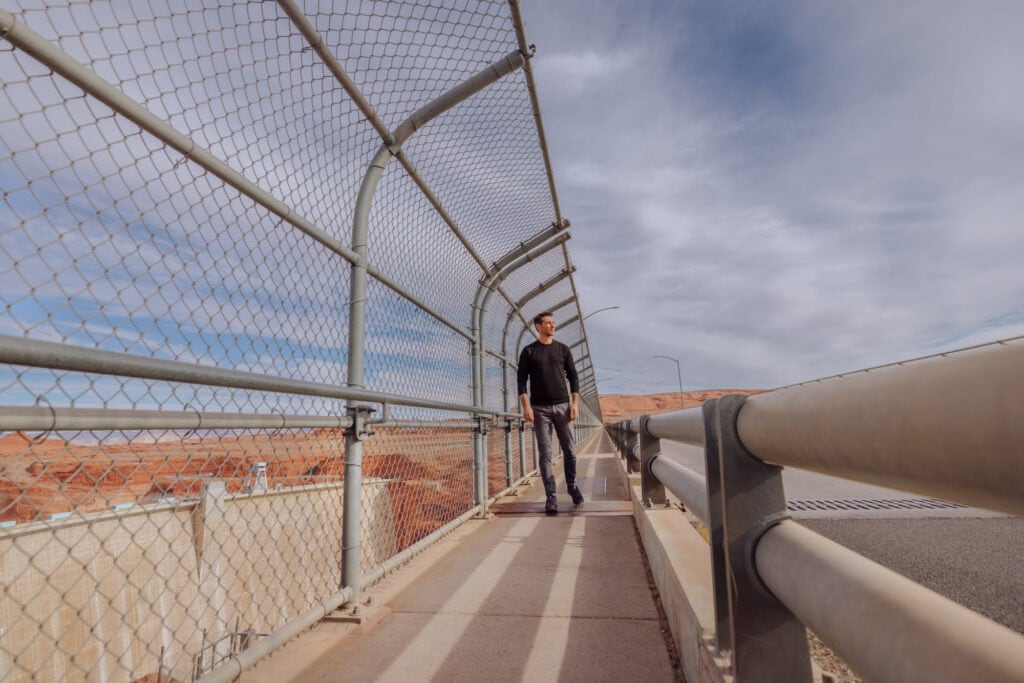 Jared Dillingham on the bridge over Glen Canyon Dam in Page, Arizona
