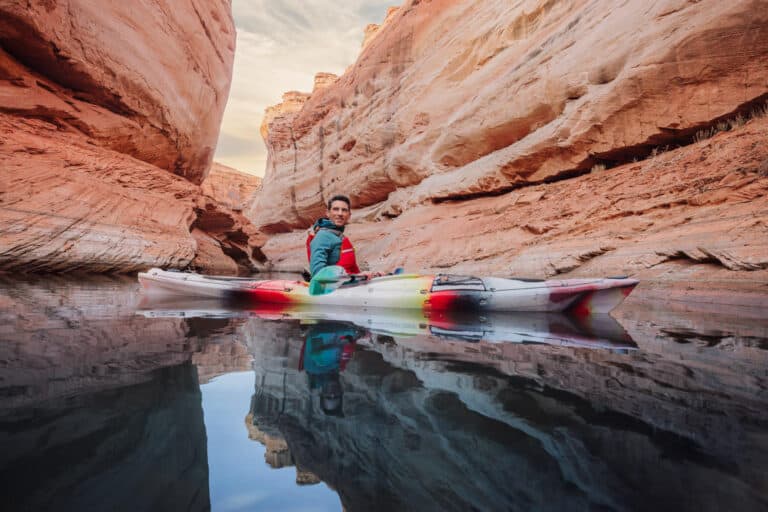 Jared Dillingham kayaking in Antelope Canyon