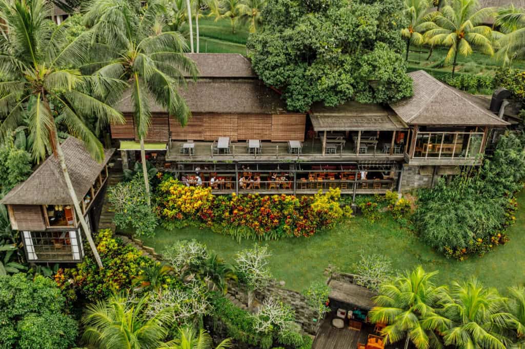 Aerial view of the luxury Bali eco resort Chapung Sebali