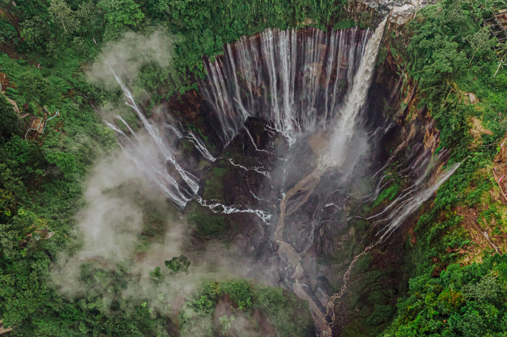Tumpak Sewu Waterfall from a drone view