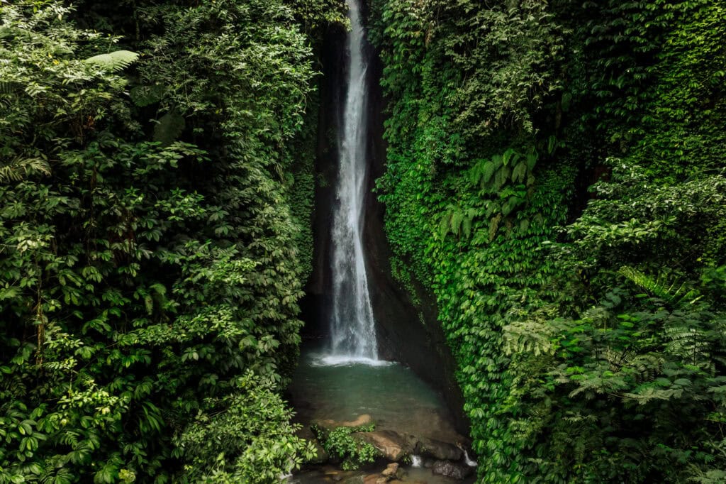 Leke Leke Waterfall on Bali, from a drone
