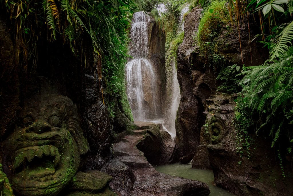 The waterfall at Taman Beji Griya on Bali