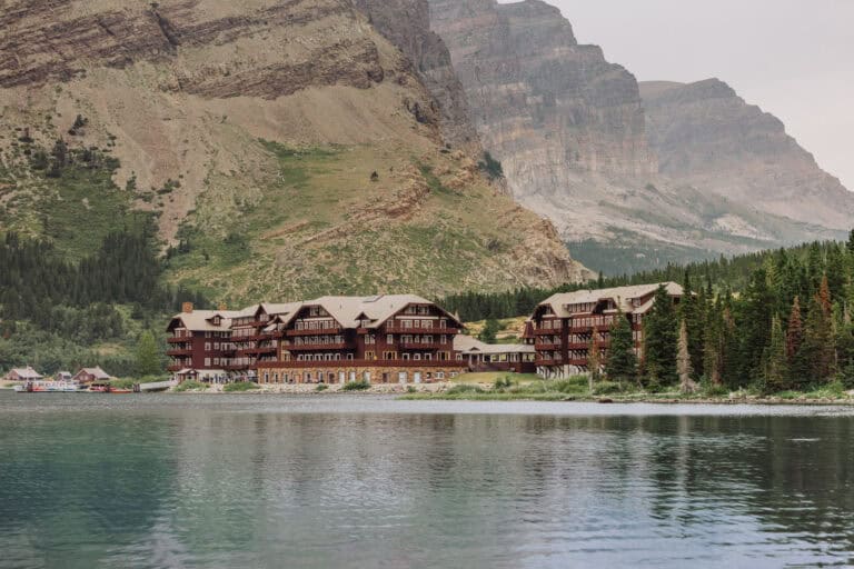 Many Glacier Hotel, the historic lodge on the east side of the park, is a stunning wedding venue