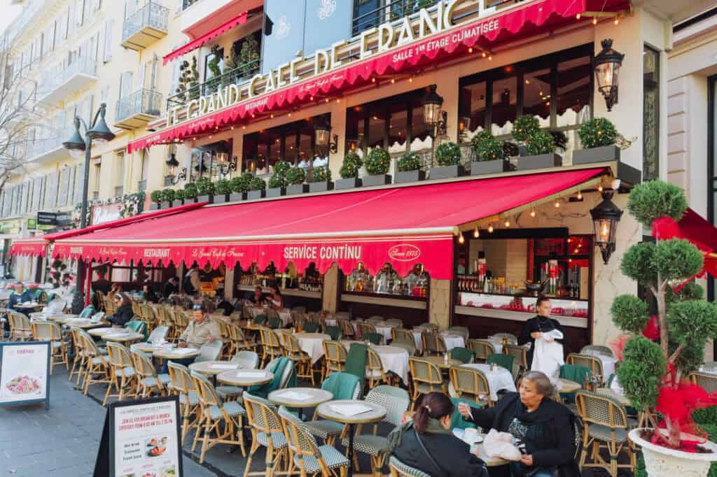 A restaurant in Nice, France, in the winter