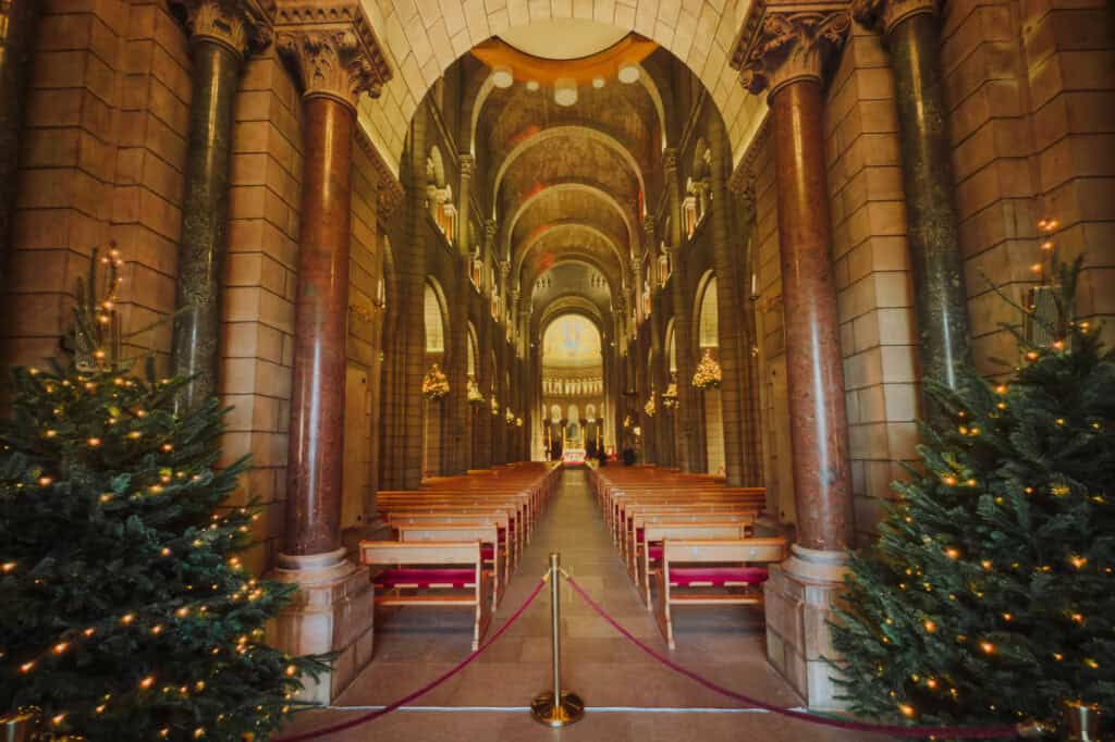 The cathedral near the palace in Monaco, decorated for Christmas in December