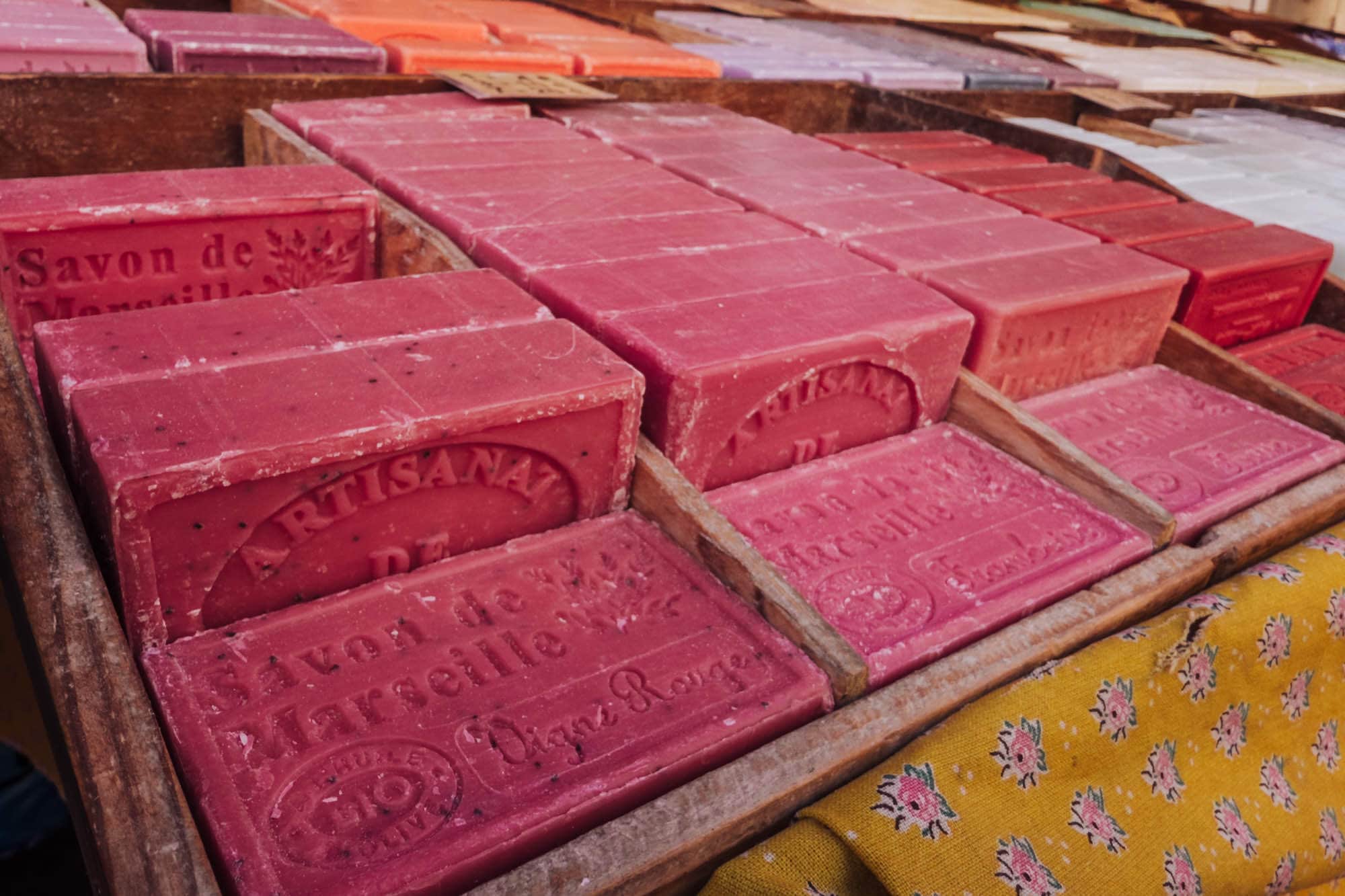Soap made in Provence, France, for sale at the Marche aux Fleurs in Nice in December
