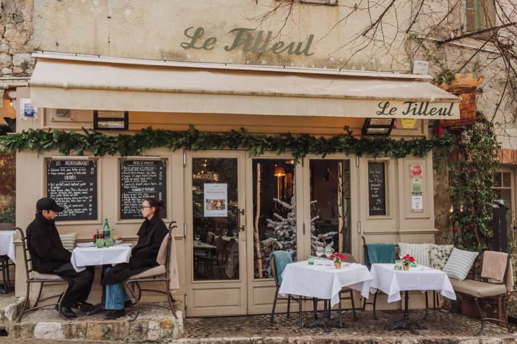 An outdoor restaurant in Saint Paul de Vence, a medieval village near Nice