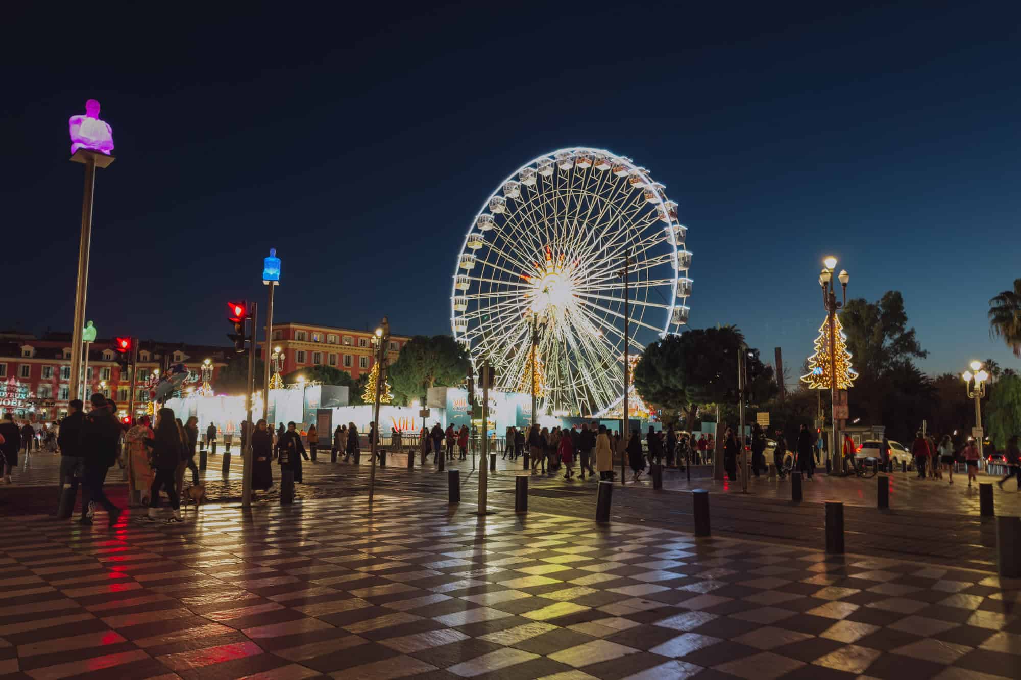 The Marche de Noel at night in December in Nice, France