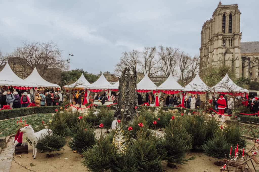Vendors at a Paris Christmas Market in December, near Notre Dame