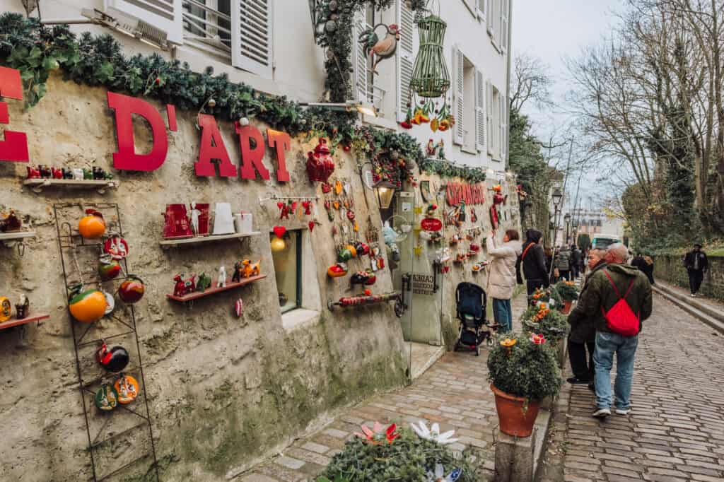 Montmartre, a hilltop neighborhood in Paris, in December